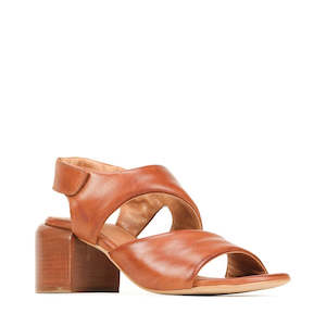 Shoe: EOS Charbel Brandy Tan Leather Block Heel Womens Sandals