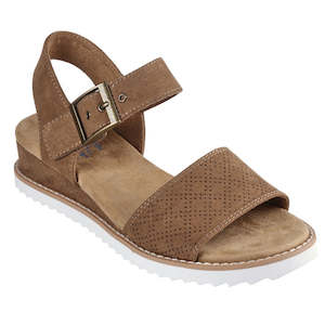 Shoe: Skechers Bobs Womens Desert Kiss Serendipitous Wedge Sandal Chestnut Brown