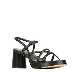 Shoe: EOS Womens Doriano Strappy Leather Sandal with Heel Black