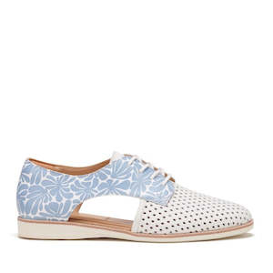 Rollie Womens Sidecut Punch White/Steel Blue Flower Leather Shoe