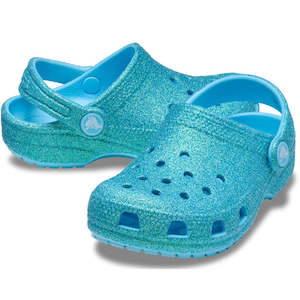 Shoe: Crocs Kids - Youths Classic Clog K Iridescent Glitter Tinted Glass Aqua