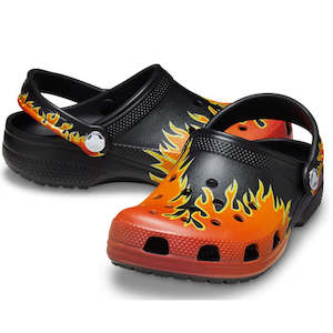 Shoe: Crocs Kids - Youths Classic Flames Clog K Black and Red Sandal