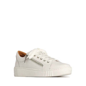 Shoe: EOS Joyce Leather Trainer White Lace Up with Zip