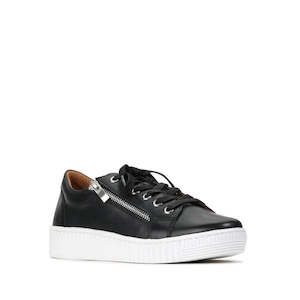 Shoe: EOS Joyce Leather Trainer Black Lace Up with Zip