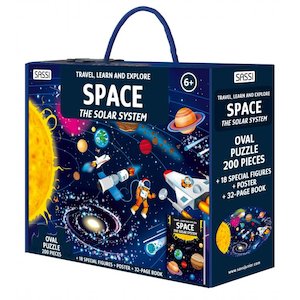 Sassi Travel, Learn and Explore - Puzzle and Book Set - Space, 205 pcs