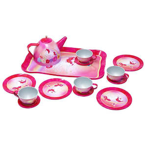 Cooking And Baking: Pink Poppy Unicorn Butterfly Kids Play Pretend Tin Tea Set