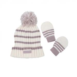 Hi-Hop | Stripe Beanie Glove Set - Oat/Lilac