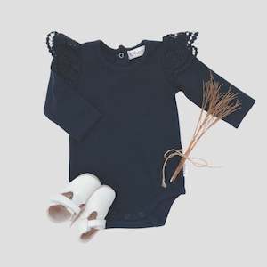 Love Henry | Lace Sleeve Onesie - Navy