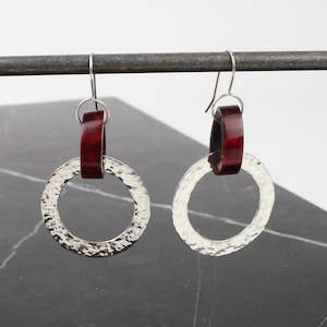 Red antler large silver circle earrings