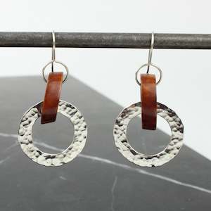 Brown antler wide silver circle earrings