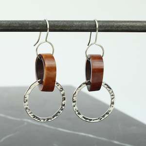 Brown antler thin silver circle earrings