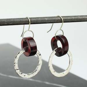 Red antler thin silver circle earrings