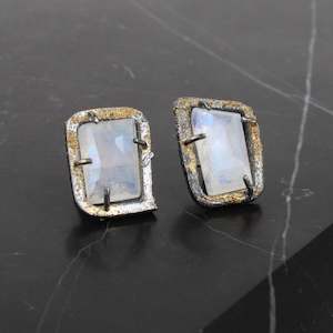 Blue Flash Moonstone studs