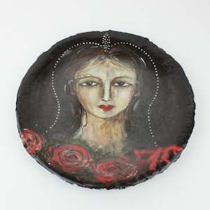 Woman with red roses plate