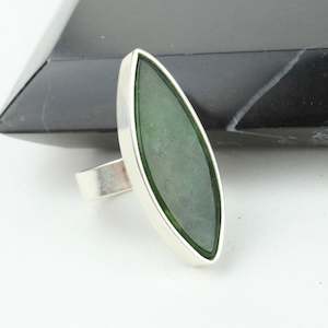 Pointed Oval Flat Greenstone Ring