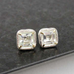 White Topaz Square Studs