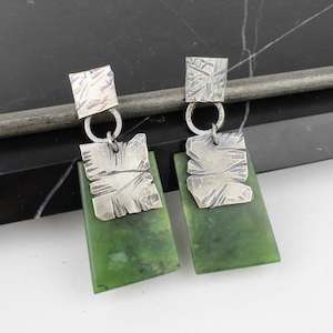 Rectangle Silver Greenstone Earrings