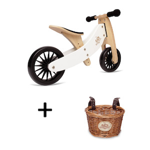 Balance Bike: TINY TOT PLUS White Trike/Balance Bike & Basket