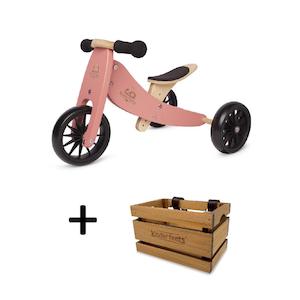 TINY TOT Coral Trike/Balance Bike & Wooden Crate