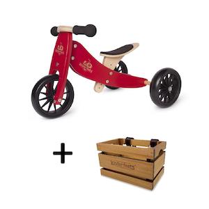 TINY TOT Cherry Red Trike/Balance Bike & Wooden Crate