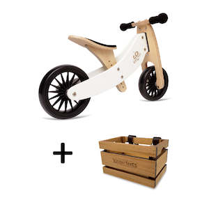 Tiny Tot Plus: TINY TOT PLUS White Trike/Balance Bike & Wooden Crate