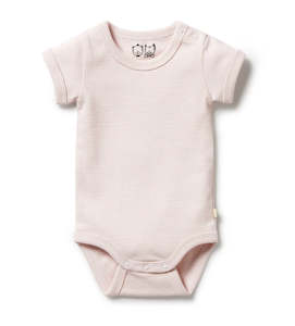 Organic Stripe Rib Bodysuit - Cantaloupe