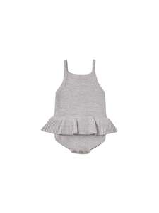 Knit Ruffle Romper - Heathered Periwinkle