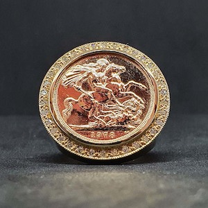 Gold Half Sovereign Ring With Diamonds