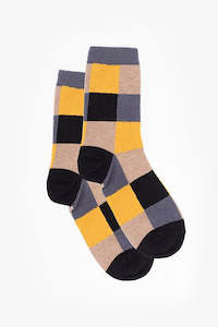 Teddy Check Sock Ochre