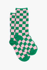 Footwear: Racer Check Green & Pink