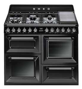 Household appliance: Smeg 110cm 7 Burner Dual Fuel Freestanding Oven Black Enamelled Metal - TRA4110BL - Kitchen Things