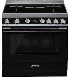 Smeg 90cm Portofino 5 Zone Pyrolytic Induction Freestanding Oven Black - CPF9IPB…