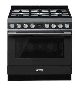 Smeg 90cm Portofino 6 Burner Pyrolytic Dual Fuel Freestanding Oven Anthracite - …