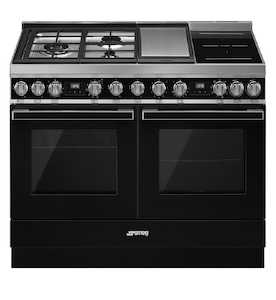 Smeg 120cm Portofino Pyrolytic Dual Fuel Freestanding Oven with Steam Black - CP…