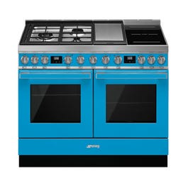 Smeg 120cm Portofino Pyrolytic Dual Fuel Freestanding Oven with Steam Turquese -…