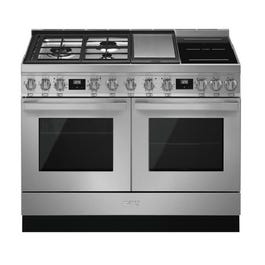 Smeg 120cm Portofino Pyrolytic Dual Fuel Freestanding Oven with Steam Stainless …