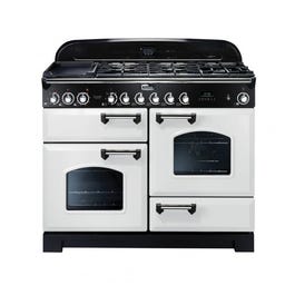 Falcon Classic Deluxe 110cm 7 Burner Dual Fuel Freestanding Oven White with Chro…