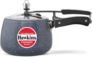 Kitchenware: Hawkins 1.5 Litre Ceramic Nonstick Pressure Cooker, Induction Inner Lid Cooker, Granite Contura Shaped Cooker (ICC15)