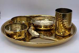 Kitchenware: Hammered Brass/Gold Colour plated 6 piece thali set