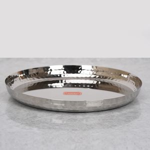 Stainless Steel Hammered  Heavy Gauge Mirror Finish Plate /thali/bowl 1pc