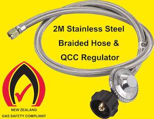 LPG QCC Gas Regulator with 2m Stainless Steel Braided Hose 1/4" Swivel Nut