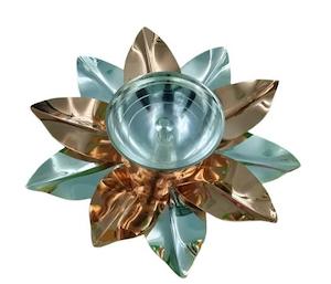 Kitchenware: SIlver and Copper plated Leaf Lotus Diya for Puja (4 inches) 1pc