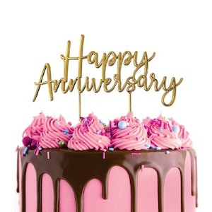 Happy Anniversary Gold metal cake topper style 1