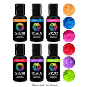 Cake: Vivid 6 pack gel paste food colouring 21g bottles ELECTRIC