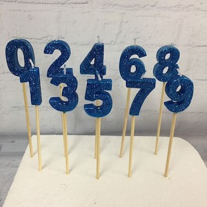 Age number candle long wooden pick - Number 1 - Blue Glitter