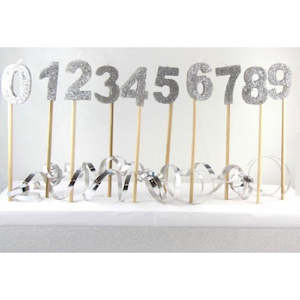 Long wooden pick candle Number 1 Silver Glitter