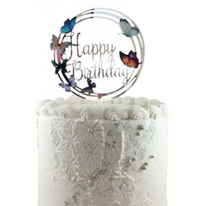 Happy Birthday Fluttering Butterflies acrylic cake topper