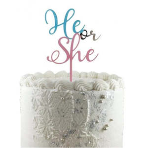 Gender Reveal Baby Shower acrylic topper He or She?