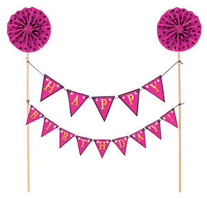 Happy Birthday Bunting cake pick topper Pink