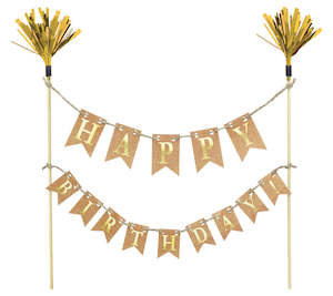 Happy Birthday Bunting cake pick topper Gold